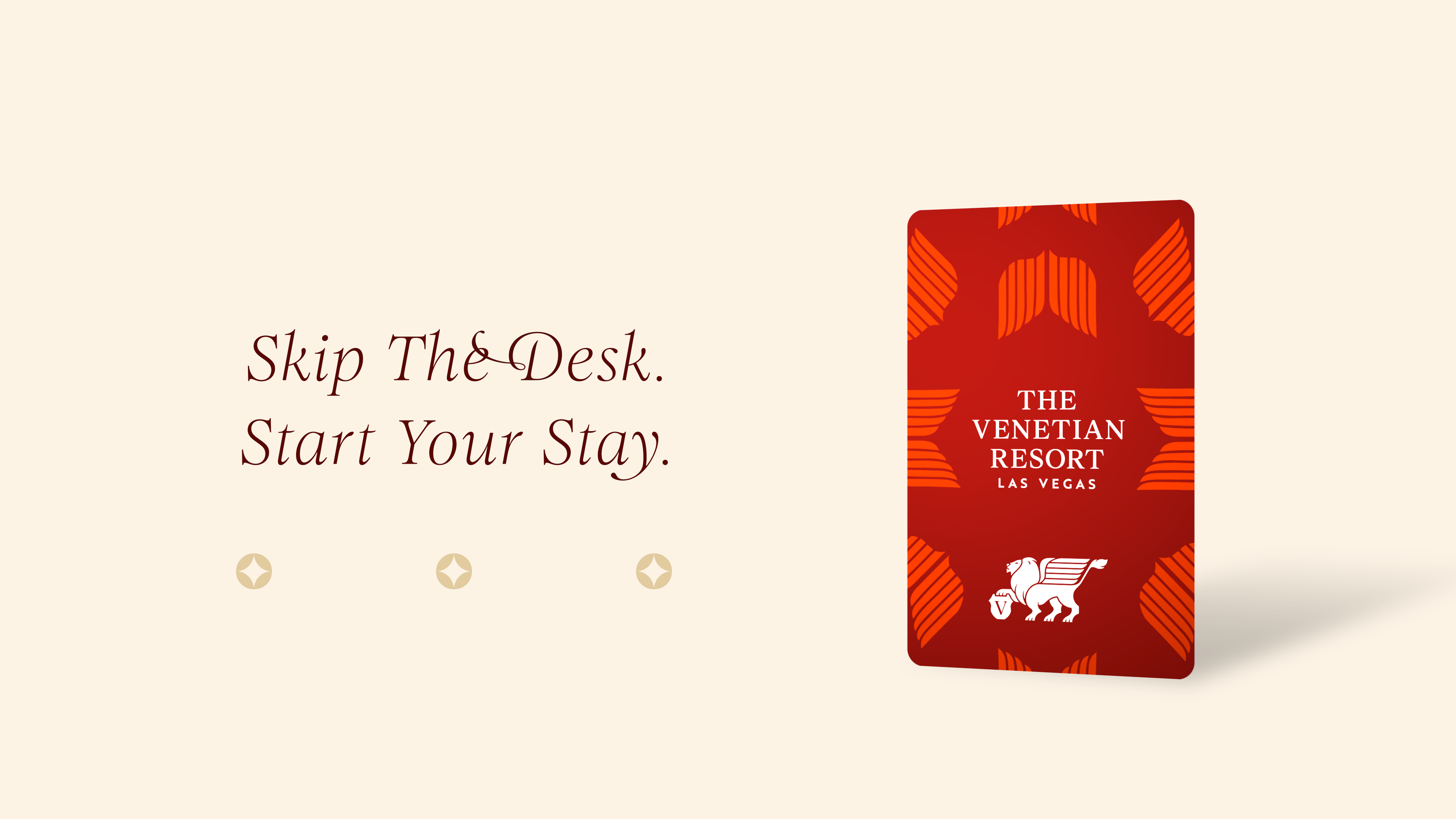 The Venetian Resort Las Vegas hotel key card promoting their 'Skip the Desk' check-in experience.